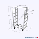Technical drawing of heavy-duty mobile pipe transportation trolley