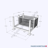 Measurements of post pallet mesh storage stillage which offers generous capacity for longer, heavy-duty materials such as pipes, rods, scaffolding and tubing, whilst storing fittings and accessories neatly alongside for easy access when needed on site 