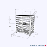 Front view technical drawing of heavy-duty Free Standing Gas Bottle Cylinder Storage Cage with Shelf 