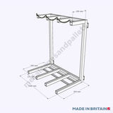 Technical drawing of gas cylinder stand (3 cylinder model) with wall fixing brackets.