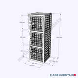 Front view of secure, reliable heavy-duty Gas Bottle Cylinder Cage with shelves