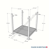 Front view technical drawing of heavy-duty Metal Post Pallet 1 Tonne Bulk Bag Holder with Solid Base for durable lifting 