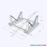 Front view technical drawing of Pipe Tube Forklift Attachment that is ideal for handling pipes, tubing and scaffolding