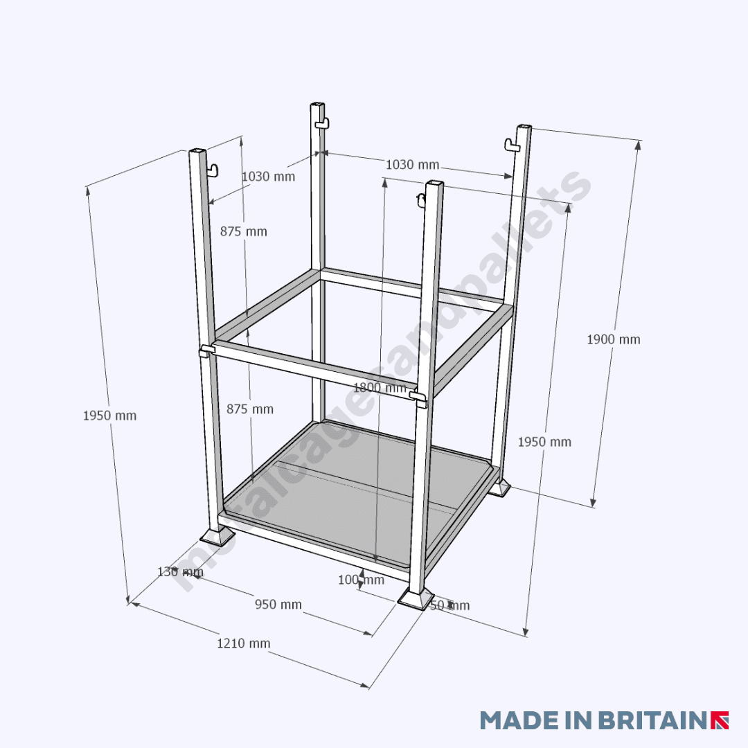 Front view technical drawing of extra tall Bulk Bag Frame 