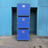 Stack of blue MightyLoad stillage storage containers featuring plastic lining.