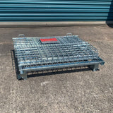 This photo shows our collapsible metal pallet cage which is also stackable