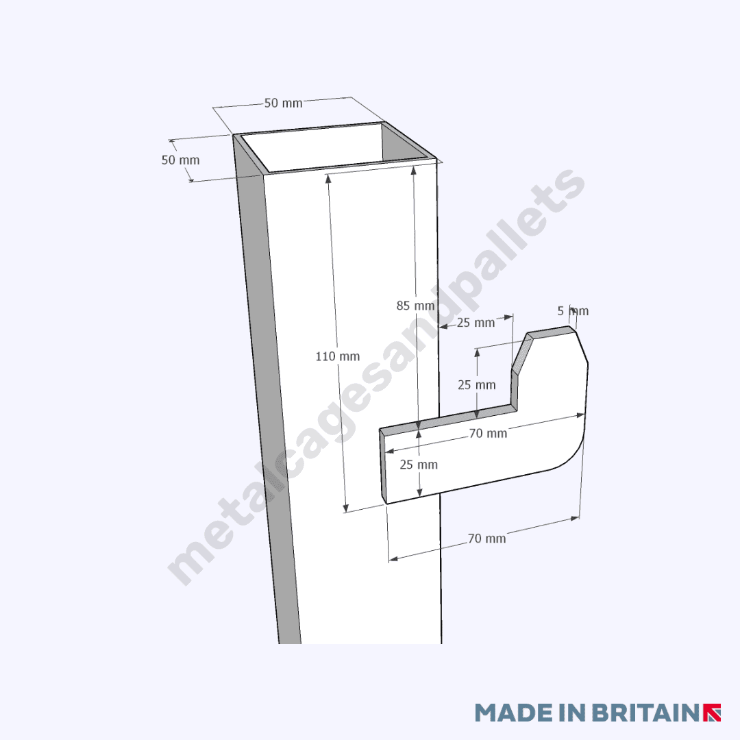 Forklift view technical drawing of extra tall Bulk Bag Frame 