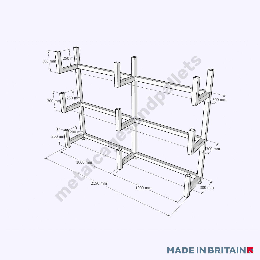 Measurements of Wall Mounted Free Standing Cantilever Rack 1500h x 2150w