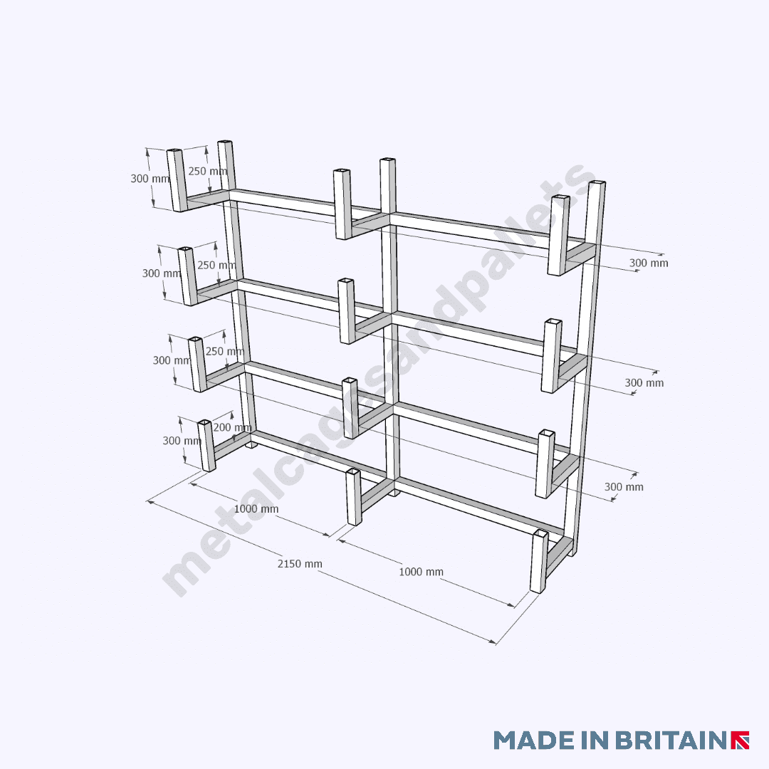 Measurements of Wall Mounted Free Standing Cantilever Rack 1800h x 2150w