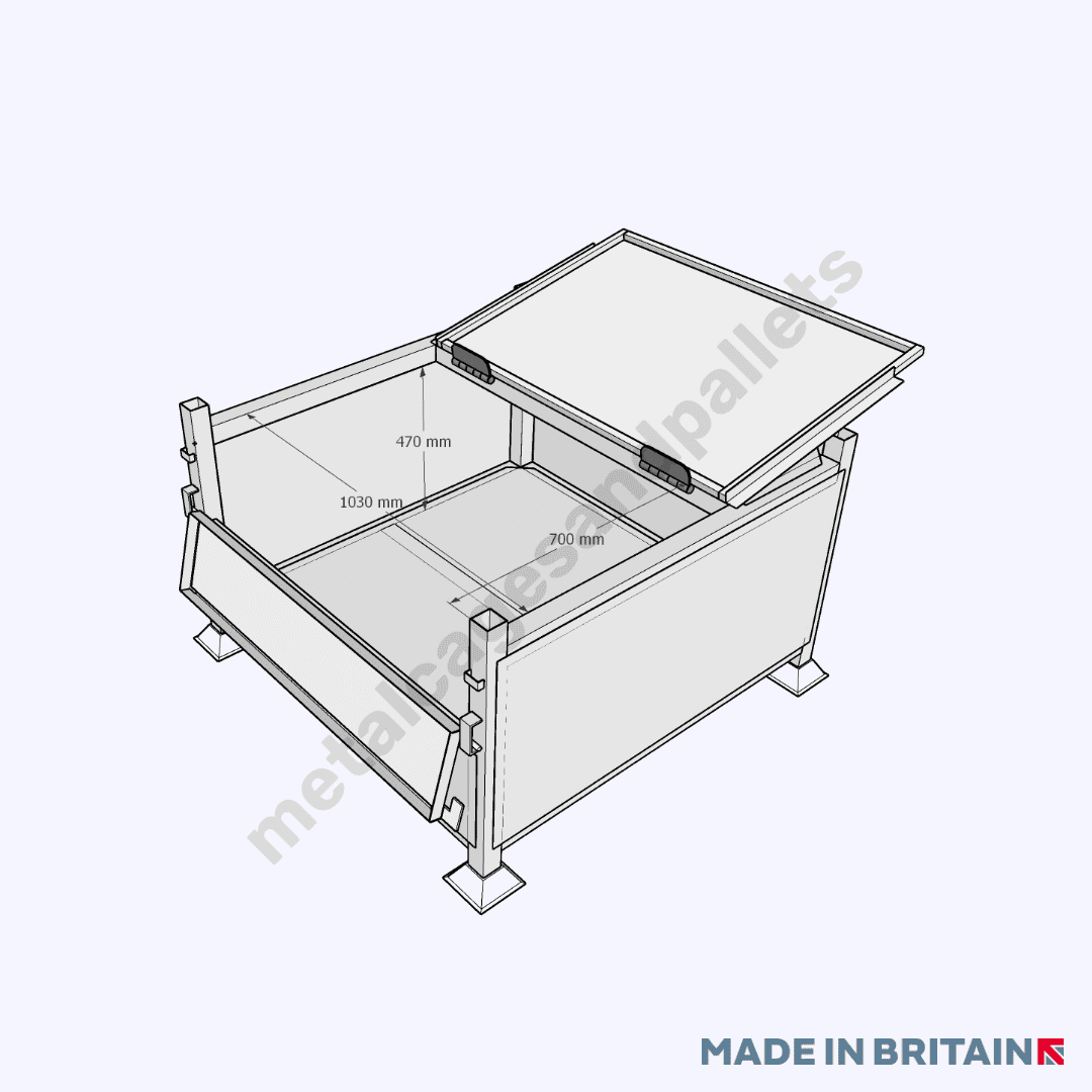 Top view technical drawing of reliable Lockable Stillage with Solid Sides Half Drop Front Door and Lid 