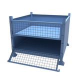 CAD drawing of our metal stillage with solid sides, internal shelf and double drop fronted doors