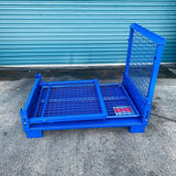 Collapsible pallet cage in folded position, ready for stacking