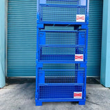 Collapsible pallet cage stackable to 4 units high. 