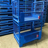 Collapsible pallet cage with drop front panel for easy access to goods