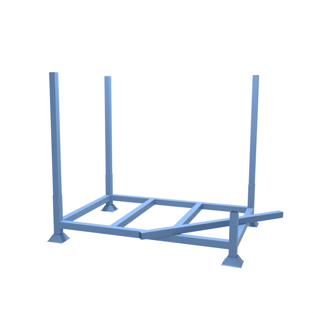 Our heavy duty metal post pallet features detachable a fully removable legs, saving space when not in use