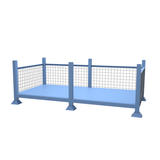 Drawing of our extra large mesh stillage storage cage featuring an open front section and a solid metal sheet base