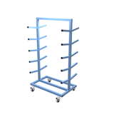 Photo of our extra large mobile pipe trolley, perfect for storing pipes, rods, tubing and other long items