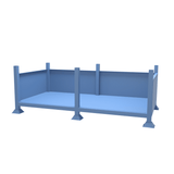 Drawing of our extra wide stillage unit which features a double width design, solid sheet metal sides and an open front section, perfect for industrial and heavy use