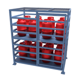 Freestanding gas bottle cylinder storage cage with internal shelf for smaller gas bottle cylinders