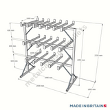 Front view technical drawing of double sided cantilever storage rack measuring 2000w 1400h