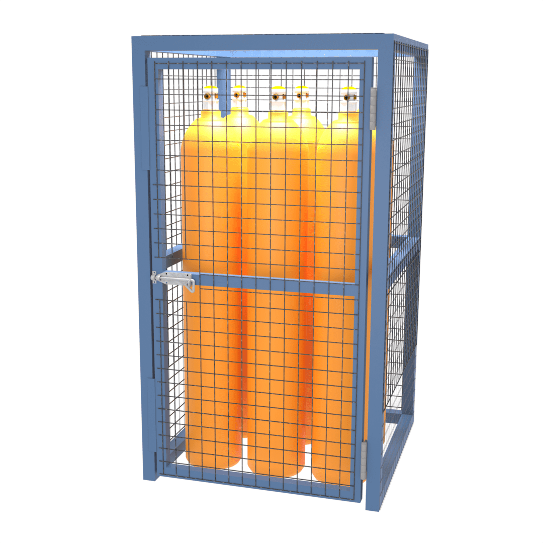 Heavy duty gas bottle cages designed for the safe storage of argon gas bottles