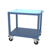Industrial 2 tier table trolley with heavy duty castor wheels, designed for heavy duty usage in warehousing and manufacturing environments