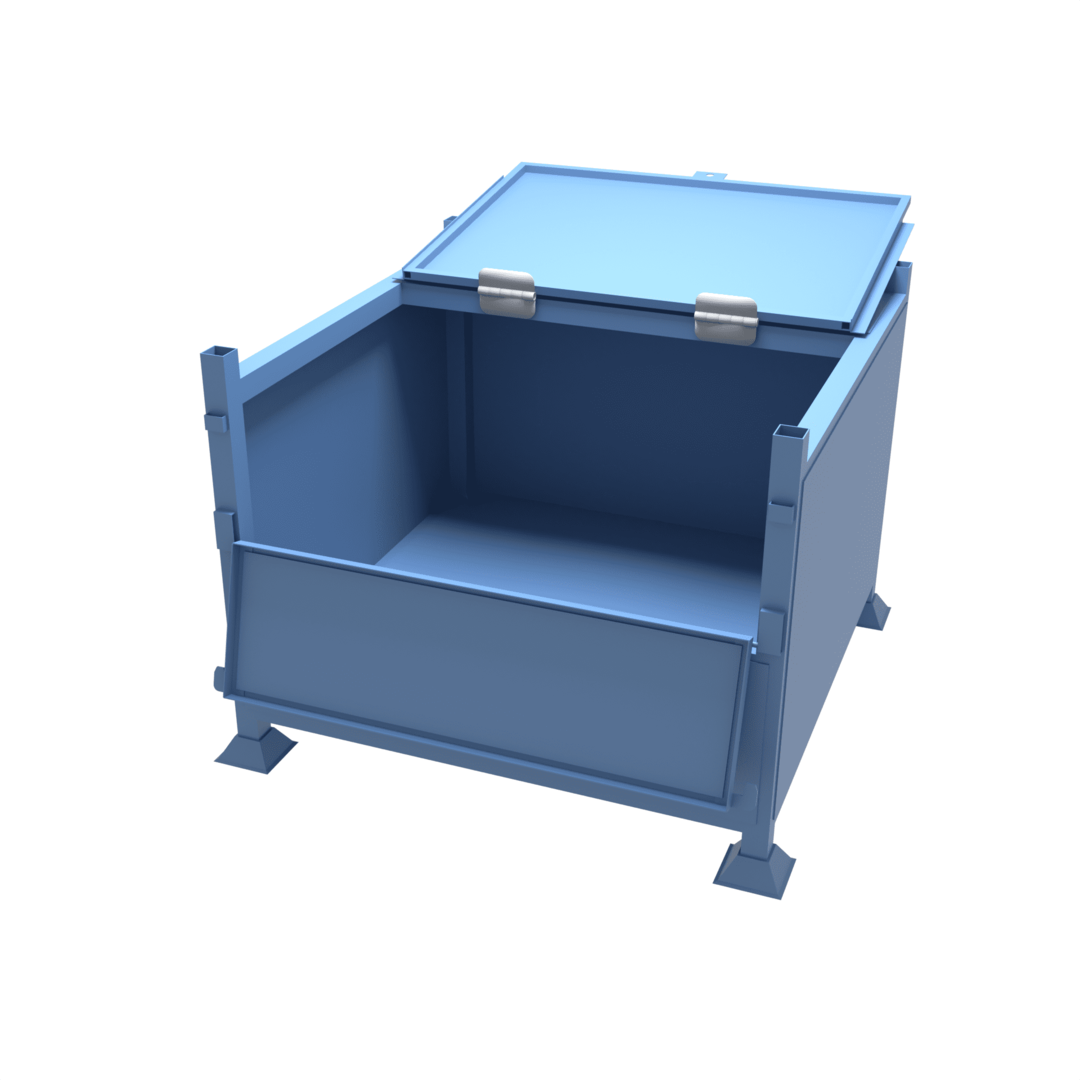 Drawing of a large lockable site stillage with large opening front section, ideal for storing large and valuable items