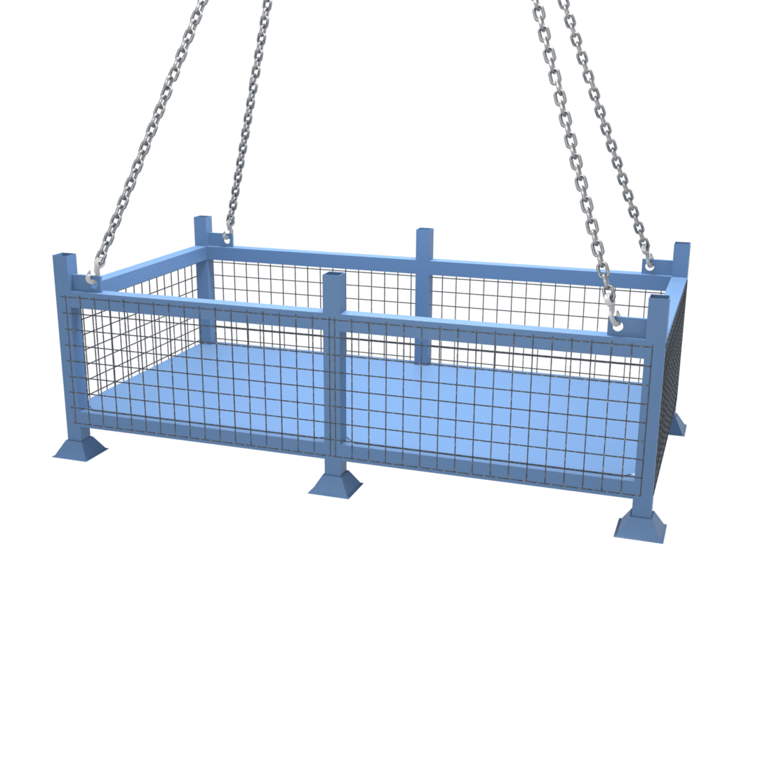 Large metal listing basket for safe lifting by crane