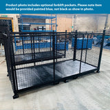 Mesh stillage featuring optional forklift pockets for easier movement of materials