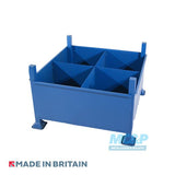 Stackable Metal Stillage with Solid Sides and Removable Partitions