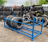 Photo of tyre stillage rack being used to store large commercial vehicle tyres