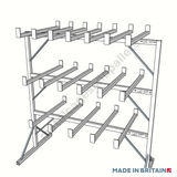 Rack view technical drawing of double sided cantilever storage rack measuring 2000w 1400h
