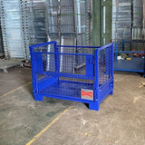 Shop for heavy duty collapsible pallets and cages including this blue Gitterbox with a 1200KG safe working load