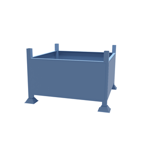 Blue metal stillage with solid sides.