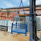 Photo of stillage cage being lifted with 4 leg chain sling